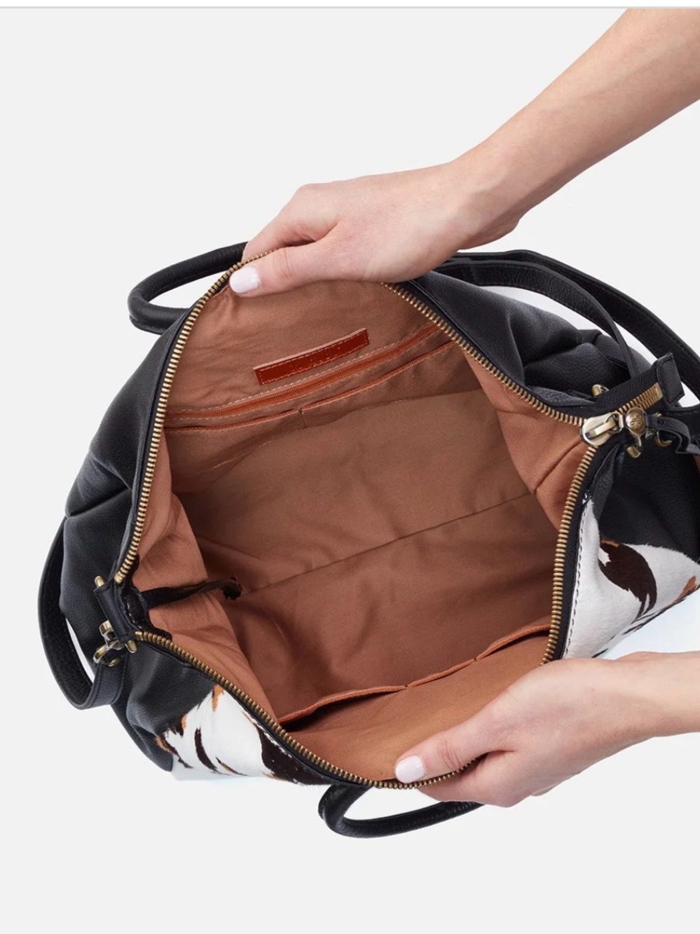 HOBO Sheila Large Satchel In Hair-On Leather; Cow Print Black And Brown - Picture 6 of 11